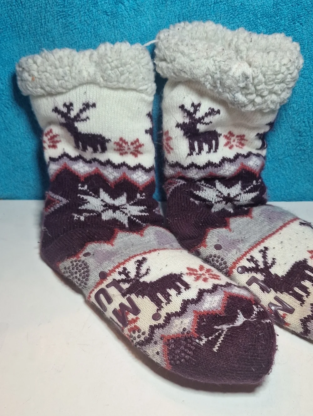 MUK LUK Print slipper socks with gripper - Winter Elk And Tree Print Sock